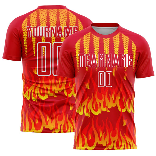 Custom Red Yellow-White Flame Sublimation Soccer Uniform Jersey - Sky-Custom