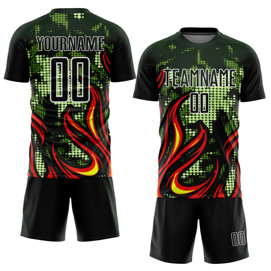 Custom Olive Red-Gold Flame Sublimation Salute To Service Soccer Uniform Jersey - Sky-Custom