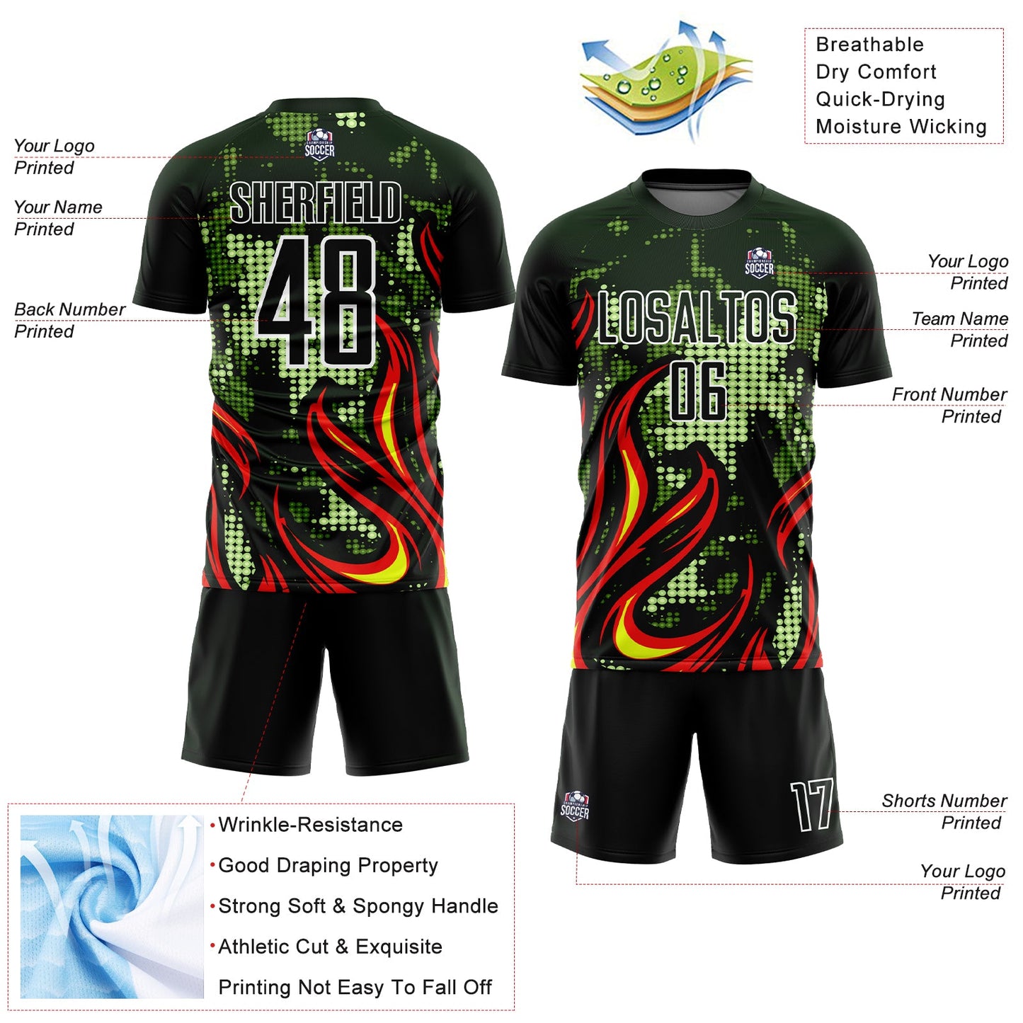Custom Olive Red-Gold Flame Sublimation Salute To Service Soccer Uniform Jersey - Sky-Custom