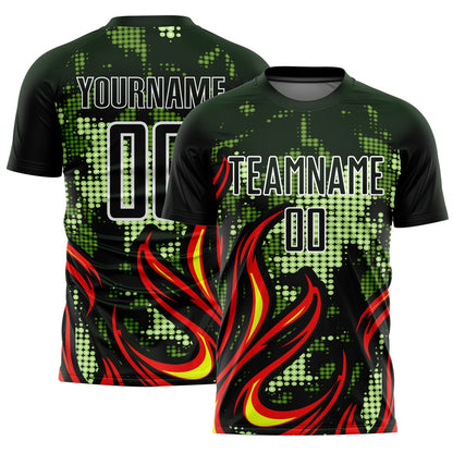 Custom Olive Red-Gold Flame Sublimation Salute To Service Soccer Uniform Jersey - Sky-Custom