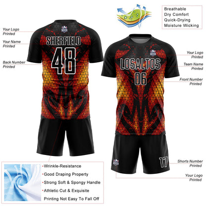 Custom Black Red-Gold Flame Sublimation Soccer Uniform Jersey - Sky-Custom