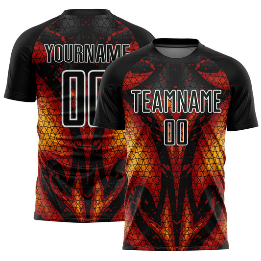 Custom Black Red-Gold Flame Sublimation Soccer Uniform Jersey - Sky-Custom