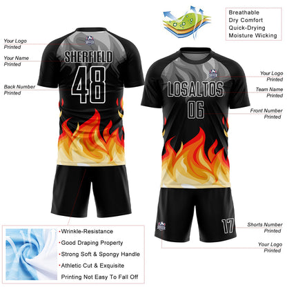 Custom Black Gray Red-Gold Flame Sublimation Soccer Uniform Jersey - Sky-Custom