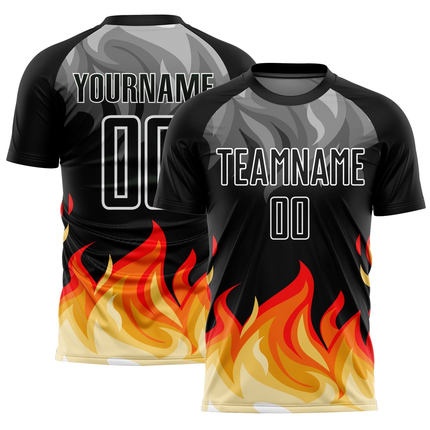 Custom Black Gray Red-Gold Flame Sublimation Soccer Uniform Jersey - Sky-Custom