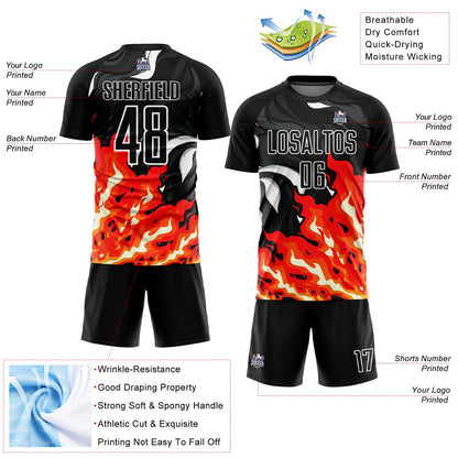 Custom Black Red-Orange Flame Sublimation Soccer Uniform Jersey - Sky-Custom