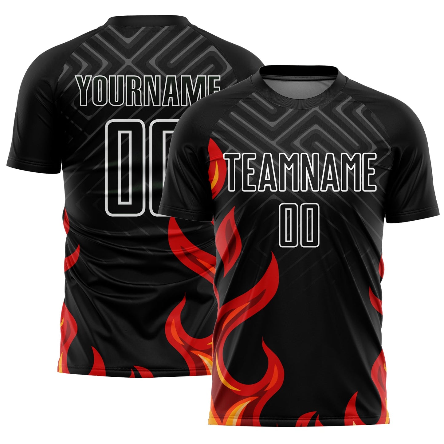 Custom Black Red-Gold Flame Sublimation Soccer Uniform Jersey - Sky-Custom