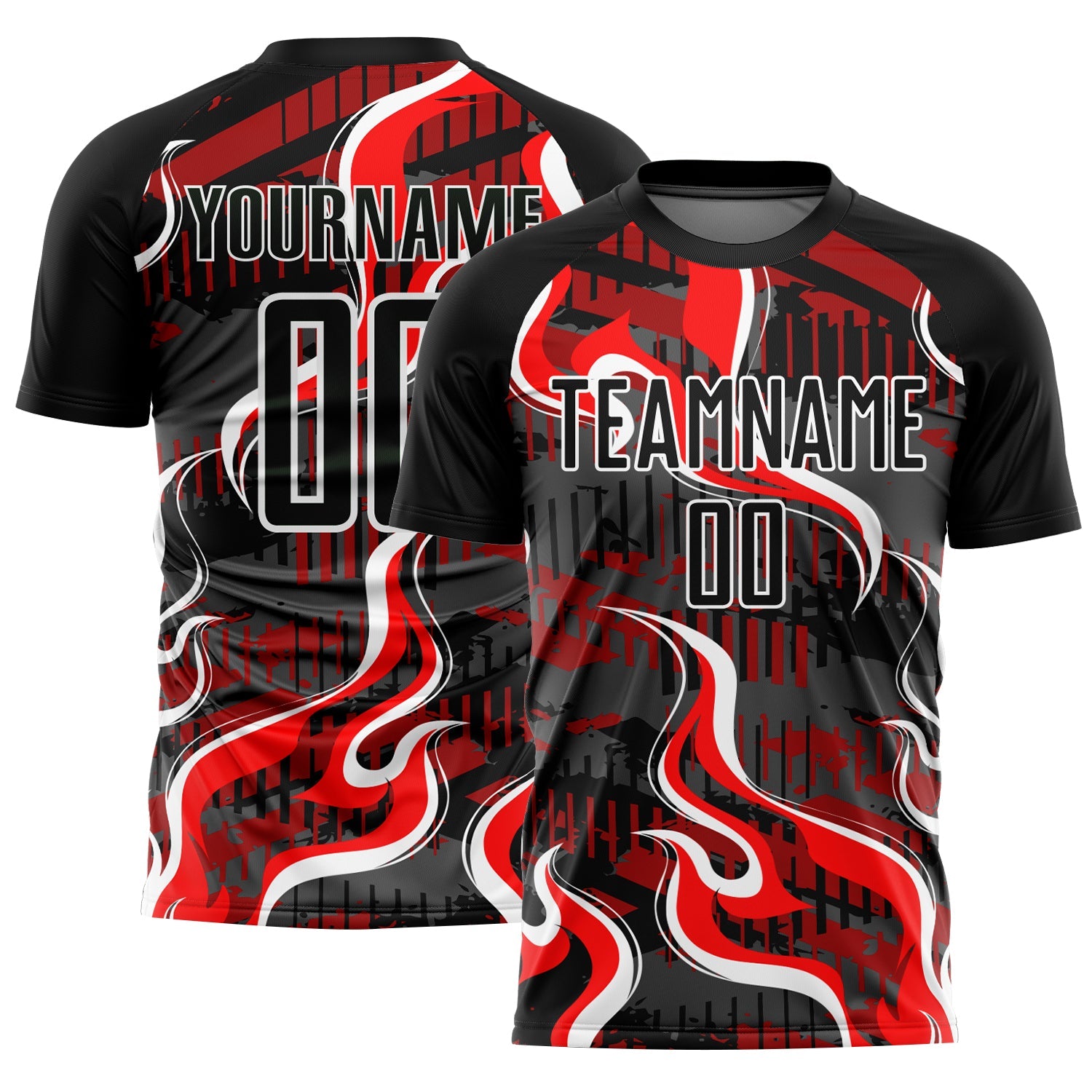 Custom Black Red-White Flame Sublimation Soccer Uniform Jersey - Sky-Custom