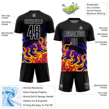 Custom Black Red-Purple Flame Sublimation Soccer Uniform Jersey - Sky-Custom