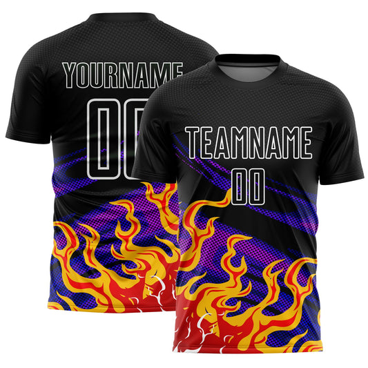 Custom Black Red-Purple Flame Sublimation Soccer Uniform Jersey - Sky-Custom