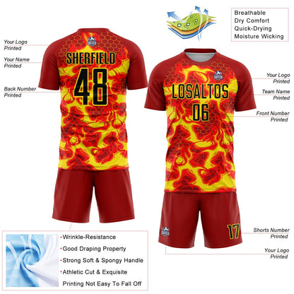 Custom Red Black-Light Yellow Flame Sublimation Soccer Uniform Jersey - Sky-Custom
