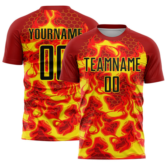 Custom Red Black-Light Yellow Flame Sublimation Soccer Uniform Jersey - Sky-Custom