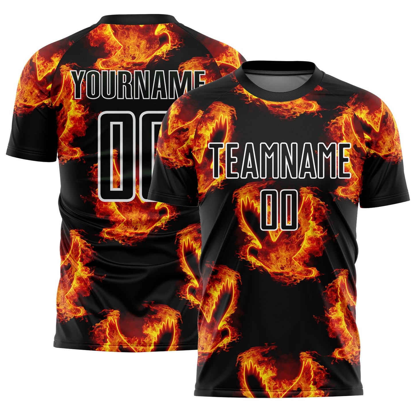 Custom Black Red-Gold Bird Flame Sublimation Soccer Uniform Jersey - Sky-Custom