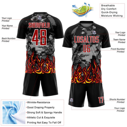 Custom Black Red Gold-Gray Flame Sublimation Soccer Uniform Jersey - Sky-Custom