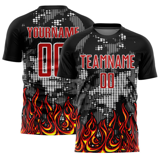Custom Black Red Gold-Gray Flame Sublimation Soccer Uniform Jersey - Sky-Custom