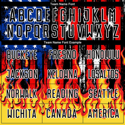 Custom Black Red Royal-Gold American Flag Flame Sublimation Soccer Uniform Jersey - Sky-Custom