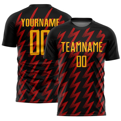 Custom Black Gold-Red Zigzag Shape Sublimation Soccer Uniform Jersey - Sky-Custom