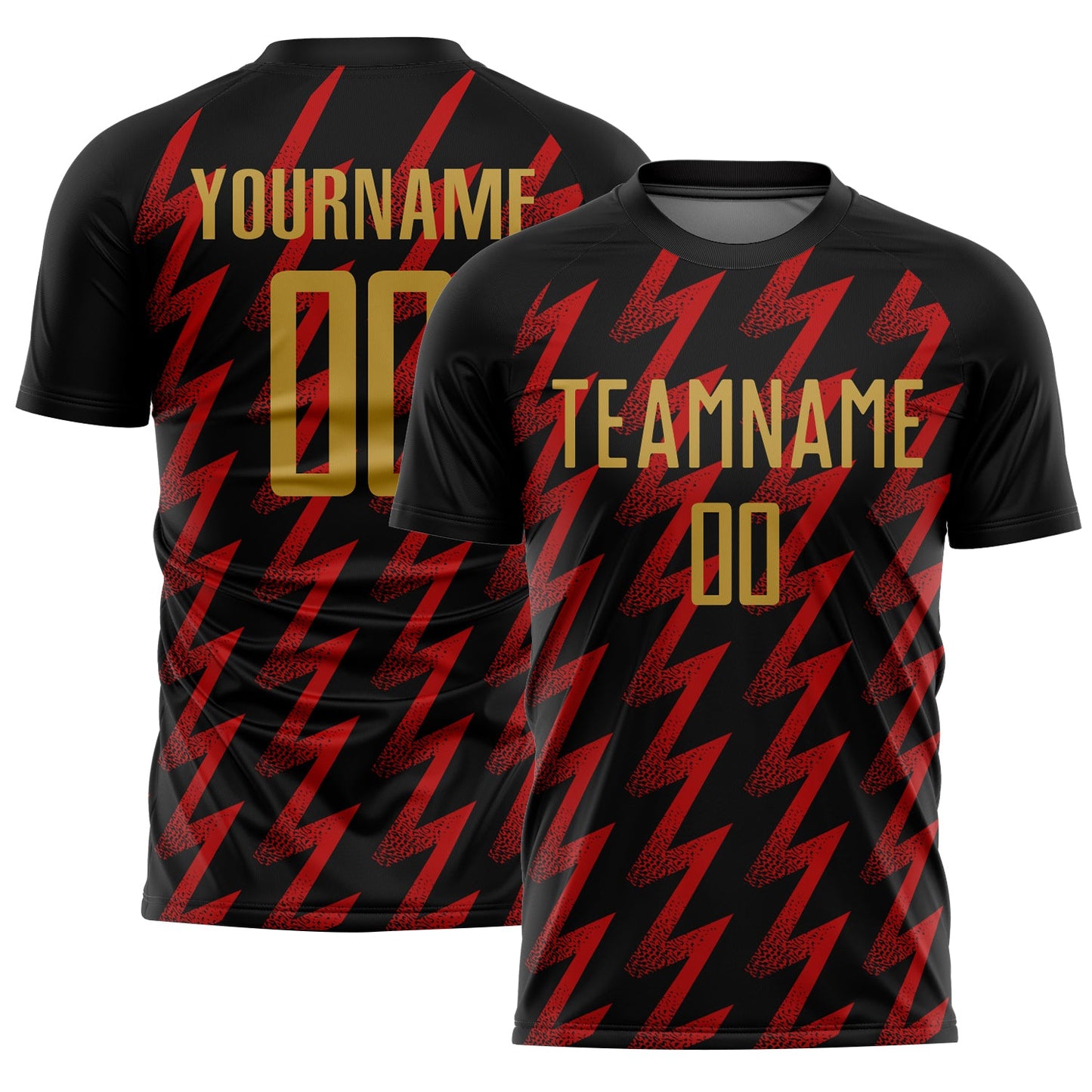 Custom Black Old Gold-Red Zigzag Shape Sublimation Soccer Uniform Jersey - Sky-Custom