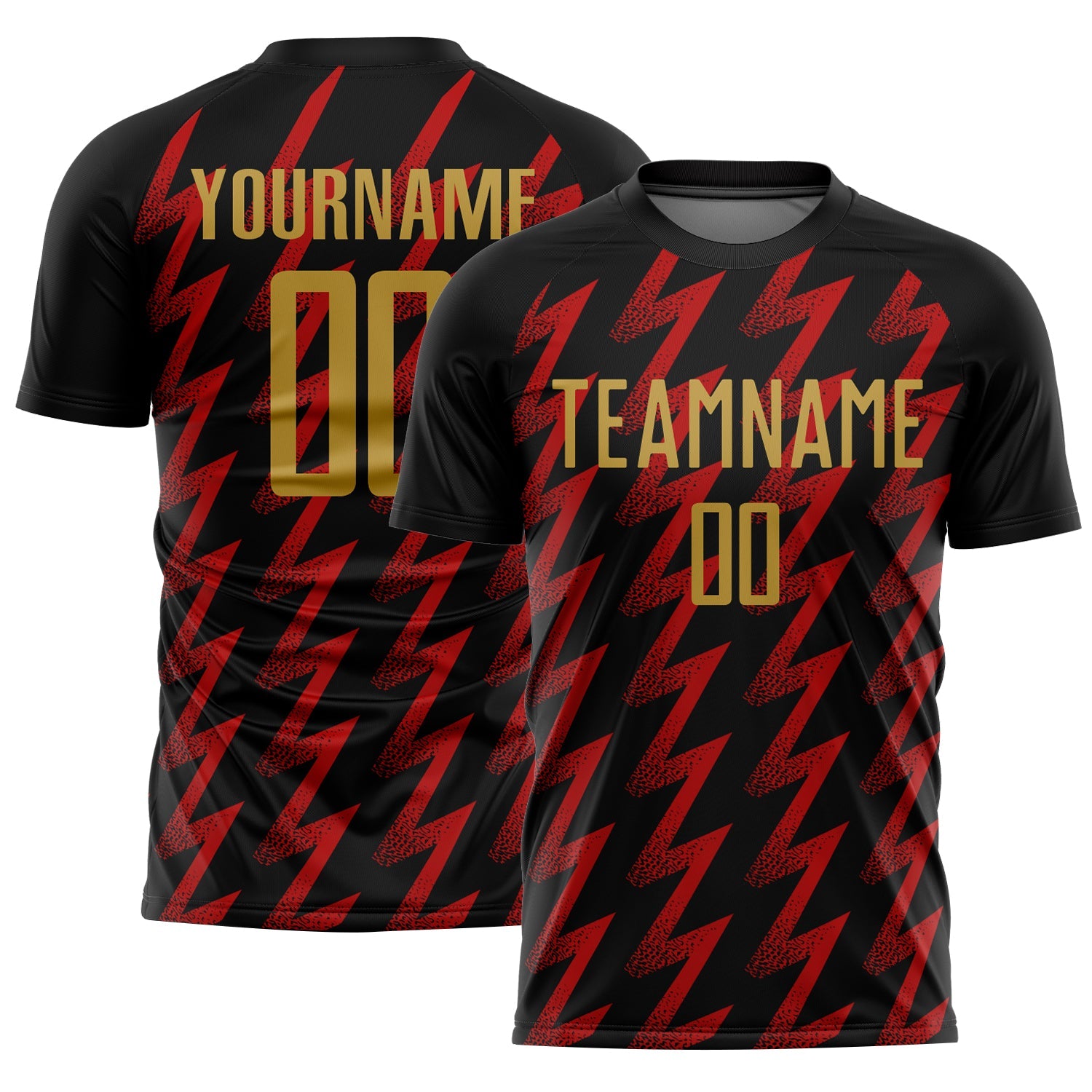 Custom Black Old Gold-Red Zigzag Shape Sublimation Soccer Uniform Jersey - Sky-Custom