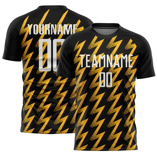 Custom Black White-Gold Zigzag Shape Sublimation Soccer Uniform Jersey - Sky-Custom