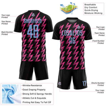Custom Black Light Blue-Pink Zigzag Shape Sublimation Soccer Uniform Jersey - Sky-Custom