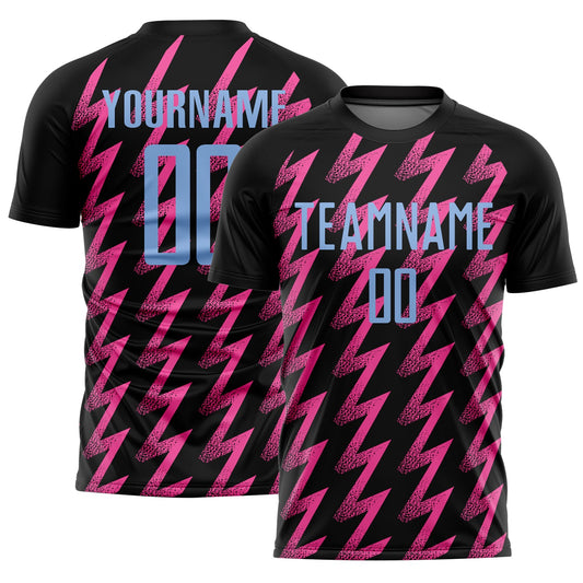 Custom Black Light Blue-Pink Zigzag Shape Sublimation Soccer Uniform Jersey - Sky-Custom