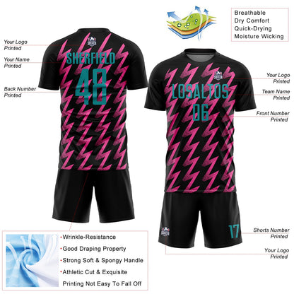 Custom Black Teal-Pink Zigzag Shape Sublimation Soccer Uniform Jersey - Sky-Custom