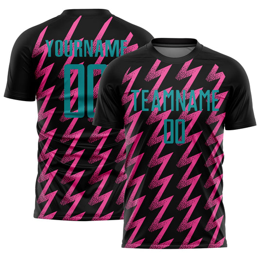 Custom Black Teal-Pink Zigzag Shape Sublimation Soccer Uniform Jersey - Sky-Custom