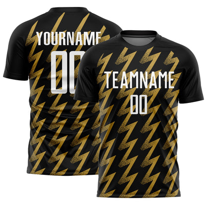 Custom Black White-Old Gold Zigzag Shape Sublimation Soccer Uniform Jersey - Sky-Custom