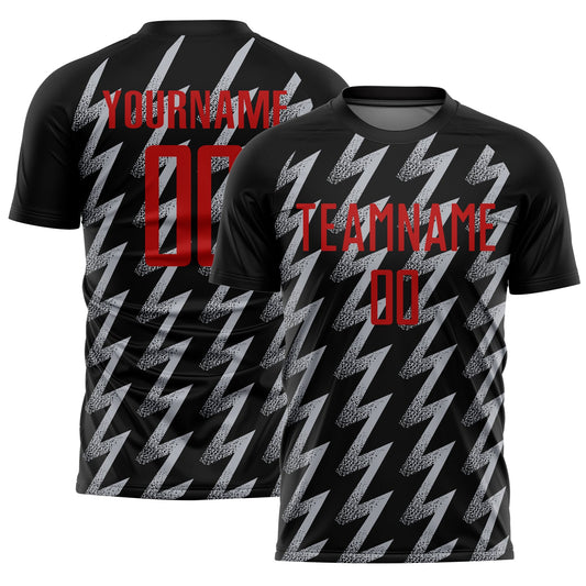 Custom Black Red-Gray Zigzag Shape Sublimation Soccer Uniform Jersey - Sky-Custom