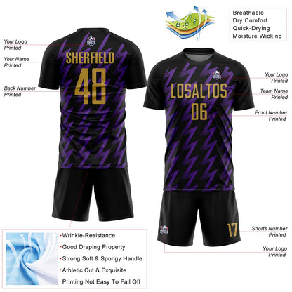 Custom Black Old Gold-Purple Zigzag Shape Sublimation Soccer Uniform Jersey - Sky-Custom