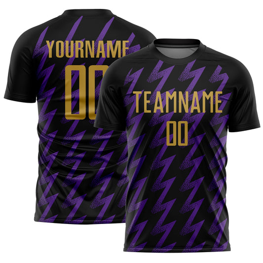 Custom Black Old Gold-Purple Zigzag Shape Sublimation Soccer Uniform Jersey - Sky-Custom