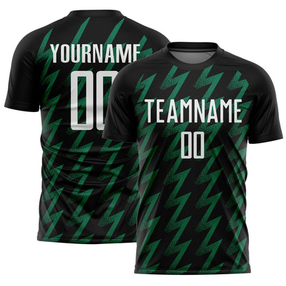 Custom Black White-Kelly Green Zigzag Shape Sublimation Soccer Uniform Jersey - Sky-Custom
