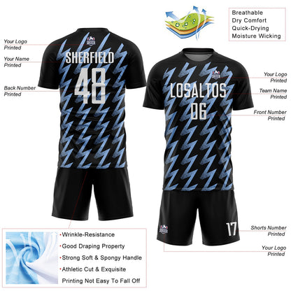 Custom Black White-Light Blue Zigzag Shape Sublimation Soccer Uniform Jersey - Sky-Custom