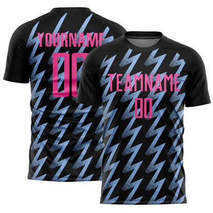 Custom Black Pink-Light Blue Zigzag Shape Sublimation Soccer Uniform Jersey - Sky-Custom