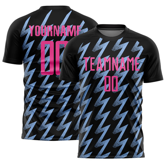Custom Black Pink-Light Blue Zigzag Shape Sublimation Soccer Uniform Jersey - Sky-Custom