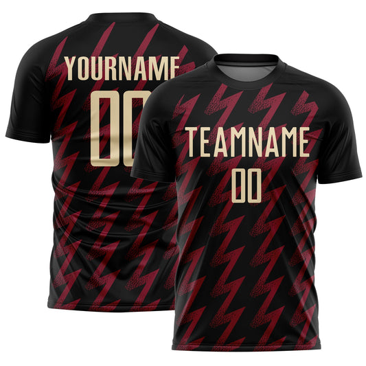 Custom Black Cream-Crimson Zigzag Shape Sublimation Soccer Uniform Jersey - Sky-Custom