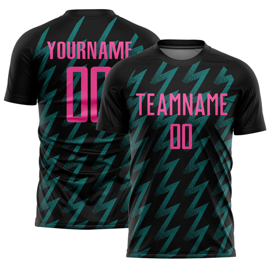 Custom Black Pink-Teal Zigzag Shape Sublimation Soccer Uniform Jersey - Sky-Custom