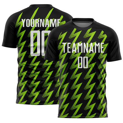Custom Black White-Neon Green Zigzag Shape Sublimation Soccer Uniform Jersey - Sky-Custom