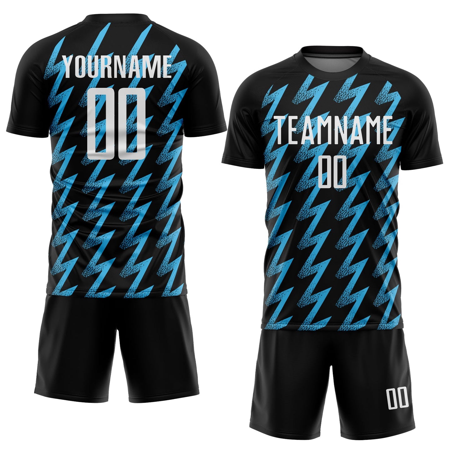 Custom Black White-Sky Blue Zigzag Shape Sublimation Soccer Uniform Jersey - Sky-Custom