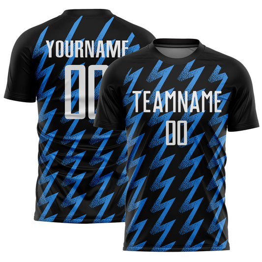 Custom Black White-Powder Blue Zigzag Shape Sublimation Soccer Uniform Jersey - Sky-Custom