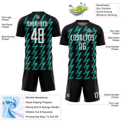 Custom Black White-Aqua Zigzag Shape Sublimation Soccer Uniform Jersey - Sky-Custom
