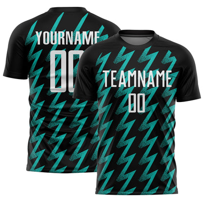 Custom Black White-Aqua Zigzag Shape Sublimation Soccer Uniform Jersey - Sky-Custom