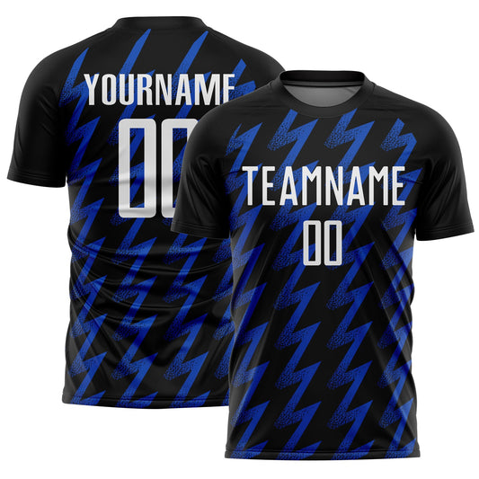 Custom Black White-Thunder Blue Zigzag Shape Sublimation Soccer Uniform Jersey - Sky-Custom