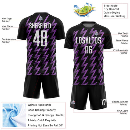 Custom Black White-Medium Purple Zigzag Shape Sublimation Soccer Uniform Jersey - Sky-Custom