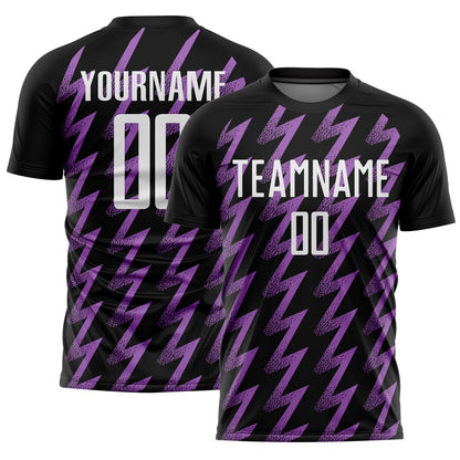 Custom Black White-Medium Purple Zigzag Shape Sublimation Soccer Uniform Jersey - Sky-Custom