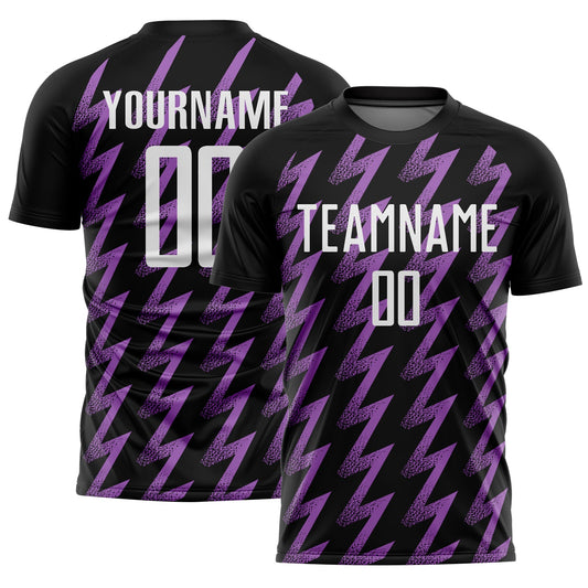 Custom Black White-Medium Purple Zigzag Shape Sublimation Soccer Uniform Jersey - Sky-Custom