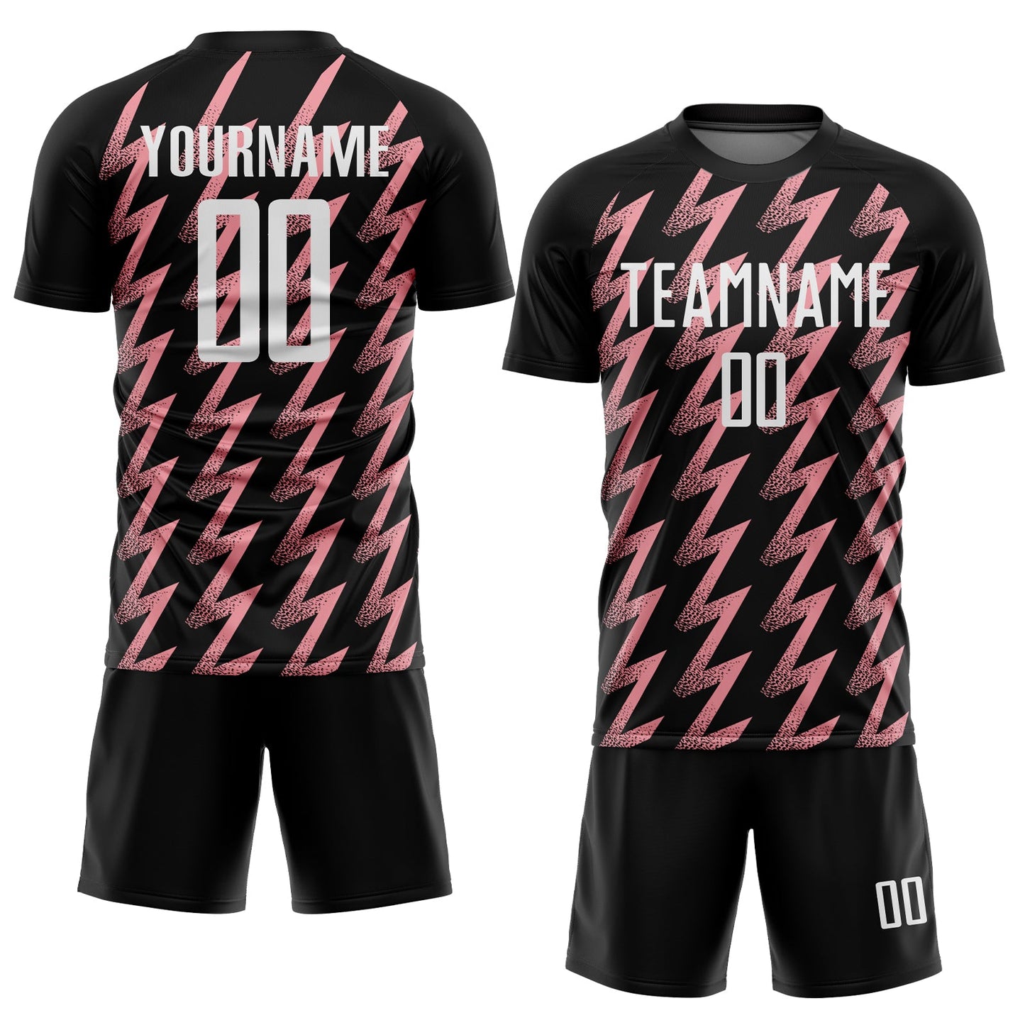 Custom Black White-Medium Pink Zigzag Shape Sublimation Soccer Uniform Jersey - Sky-Custom