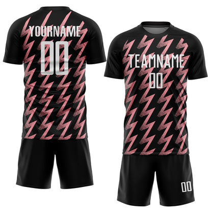 Custom Black White-Medium Pink Zigzag Shape Sublimation Soccer Uniform Jersey - Sky-Custom