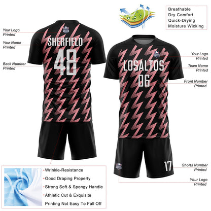 Custom Black White-Medium Pink Zigzag Shape Sublimation Soccer Uniform Jersey - Sky-Custom