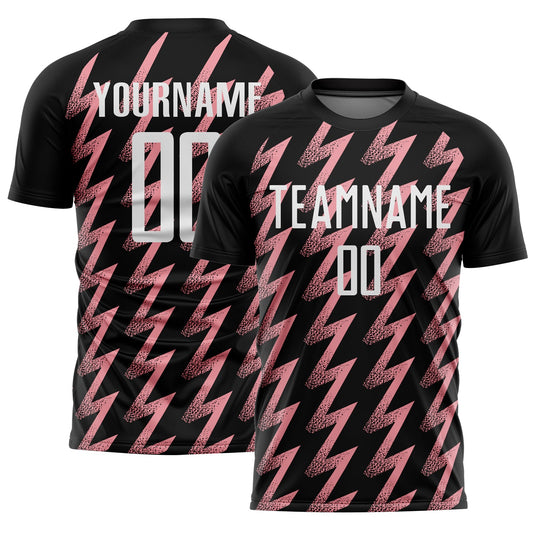 Custom Black White-Medium Pink Zigzag Shape Sublimation Soccer Uniform Jersey - Sky-Custom